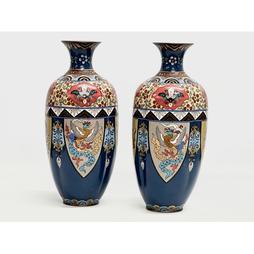 22 - A pair of large Early 20th Century Japanese cloisonné enamelled vases. Late Meiji Period (1868-1912)... 