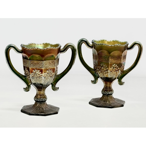 92 - A pair of Early 20th Century “Orange Tree” loving cups/vases by Fenton. Circa 1910. Carnival Glass. ... 