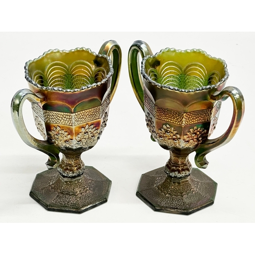 92 - A pair of Early 20th Century “Orange Tree” loving cups/vases by Fenton. Circa 1910. Carnival Glass. ... 