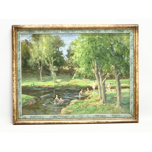 4 - James Humbert Craig (J.H.Craig) 1877-1945. Oil painting. Titled “Bathers at the Minnowburn” Edenderr... 