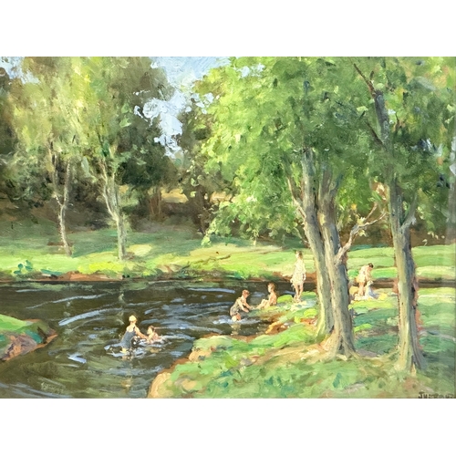 4 - James Humbert Craig (J.H.Craig) 1877-1945. Oil painting. Titled “Bathers at the Minnowburn” Edenderr... 