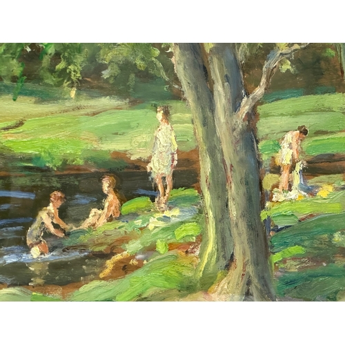 4 - James Humbert Craig (J.H.Craig) 1877-1945. Oil painting. Titled “Bathers at the Minnowburn” Edenderr... 