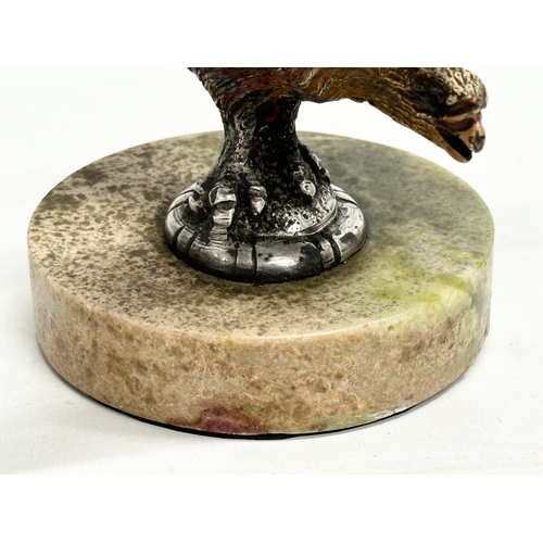 115 - A Late 19th/Early 20th Century cold painted bronze eagle on marble base. 15.5x11x11cm.