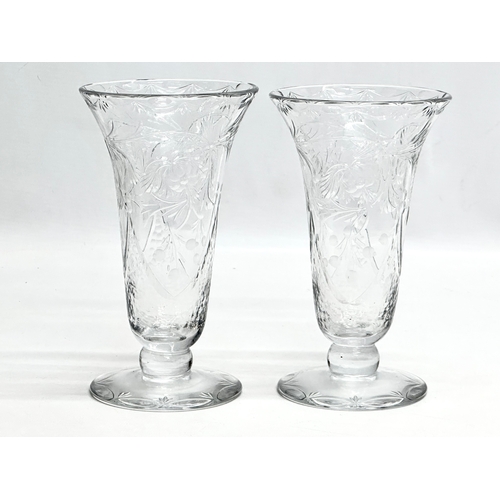 138 - A pair of Early/Mid 20th Century etched glass vases. 10.5x18.5cm