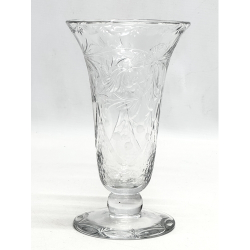 138 - A pair of Early/Mid 20th Century etched glass vases. 10.5x18.5cm