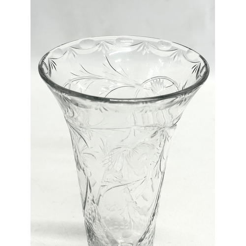 138 - A pair of Early/Mid 20th Century etched glass vases. 10.5x18.5cm