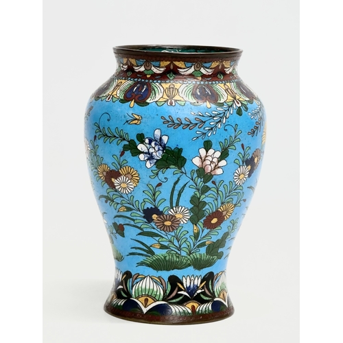 135 - A Late 19th Century Japanese cloisonné enamelled vase. Meiji Period (1868-1912). 13x19cm.