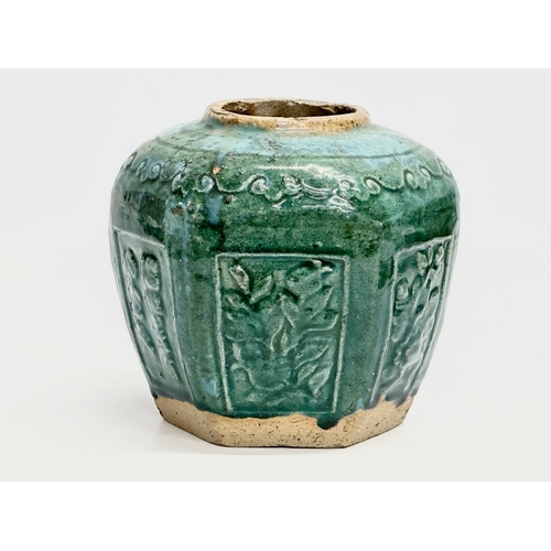 76 - Shiwan Pottery. A Late 19th Century Chinese glazed stoneware jar/pot. 16x16cm.