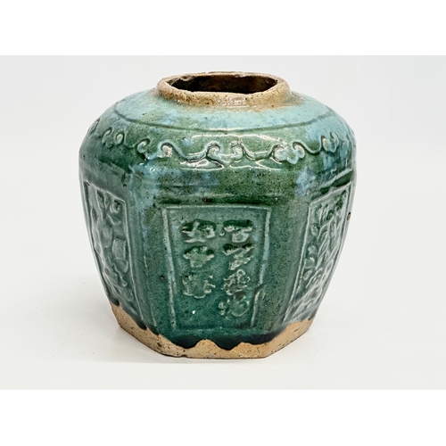 76 - Shiwan Pottery. A Late 19th Century Chinese glazed stoneware jar/pot. 16x16cm.