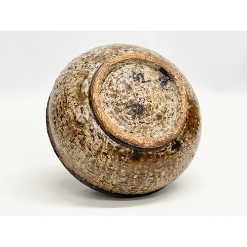 102 - A signed Mid 20th Century glazed stoneware vase. 17x12cm.