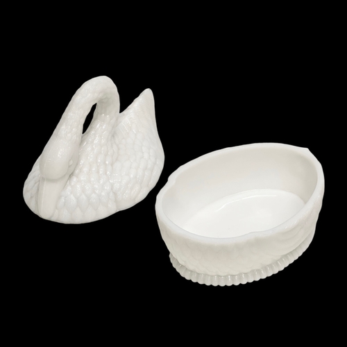 158 - Portieux Vallerysthal. An Early 20th Century French milk glass swan style egg holder. By Portieux Va... 