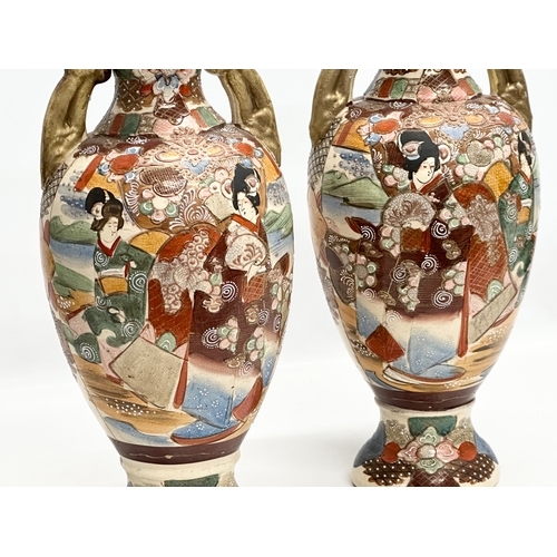 159 - A pair of large signed Japanese hand painted baluster vases. By Satsuma. Meiji Period (1868-1912) ci... 