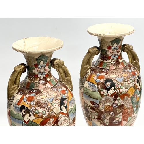 159 - A pair of large signed Japanese hand painted baluster vases. By Satsuma. Meiji Period (1868-1912) ci... 