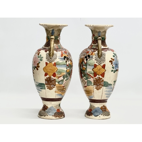 159 - A pair of large signed Japanese hand painted baluster vases. By Satsuma. Meiji Period (1868-1912) ci... 