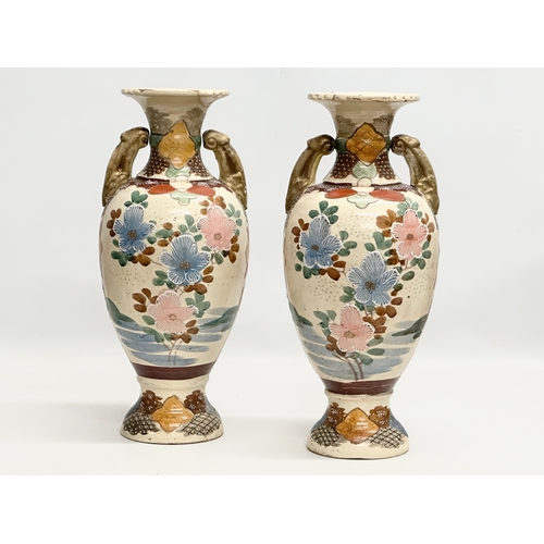 159 - A pair of large signed Japanese hand painted baluster vases. By Satsuma. Meiji Period (1868-1912) ci... 