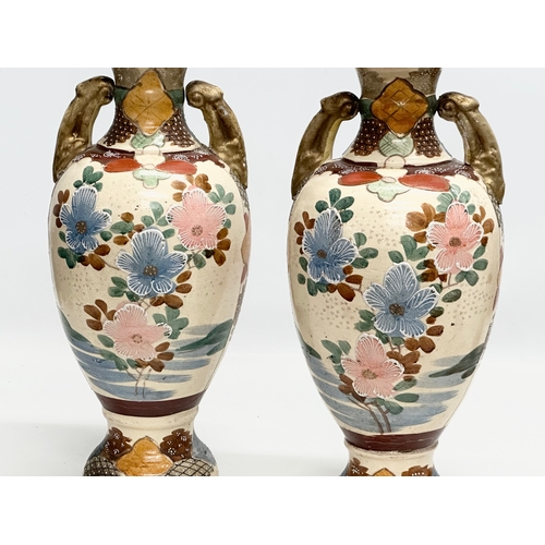 159 - A pair of large signed Japanese hand painted baluster vases. By Satsuma. Meiji Period (1868-1912) ci... 