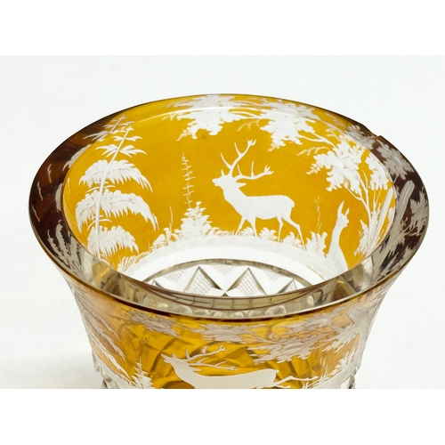 197 - A Bohemian amber and etched glass vase. Early/Mid 20th Century. 11.5x12.5cm.