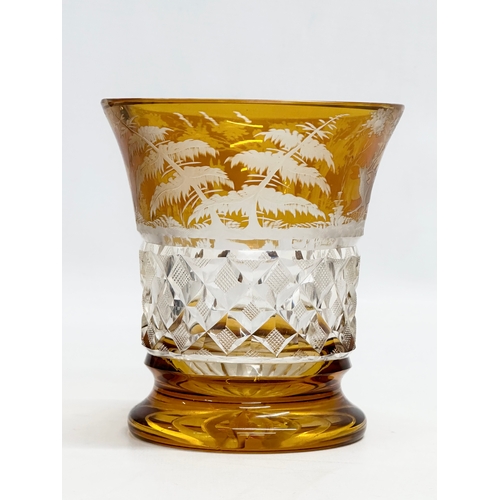 197 - A Bohemian amber and etched glass vase. Early/Mid 20th Century. 11.5x12.5cm.