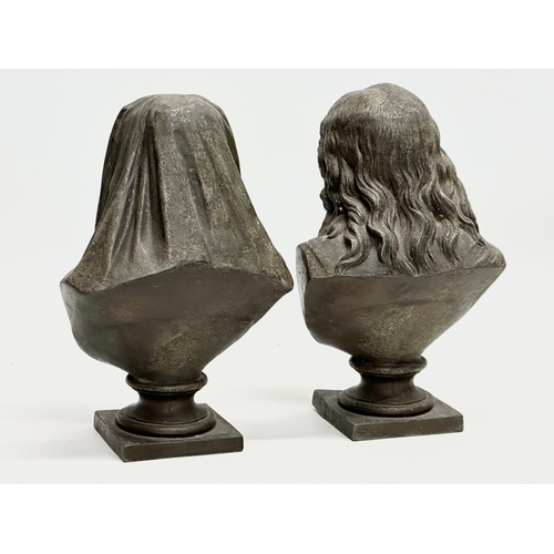 148 - A pair of Late 19th Century religious spelter busts. Jesus and Mary. 14x22cm.