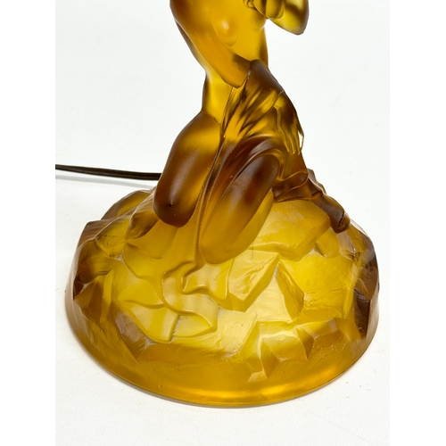 27 - Walther And Sohne. A 1930’s Art Deco frosted amber glass figurine lamp. Germany. By Walther And Sohn... 