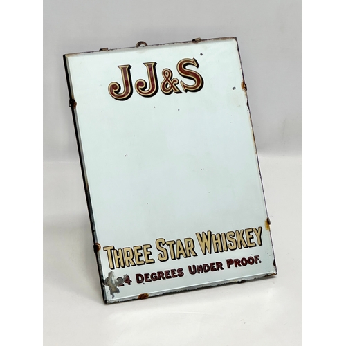 47 - An Early 20th Century JJ&S Three Star Whiskey advertising dressing mirror. With bevelled glass. 23x3... 