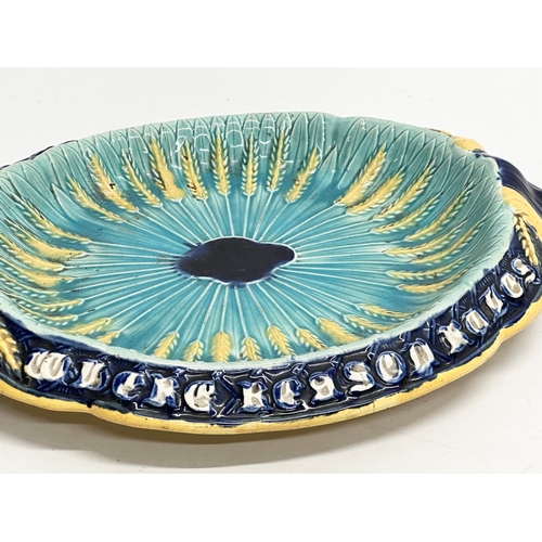 206 - A Late 19th Century Majolica bread plate. Where Reason Rules, The Appetite Obeys. 33x26cm.