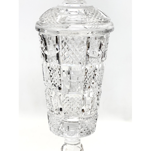 682 - A large Tyrone Crystal centrepiece goblet jar with cover. 50cm