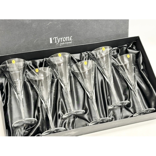 912 - A set of 6 large Tyrone Crystal wine glasses with box. 22.5cm.