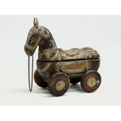 211 - An Early/Mid 20th Century Indian wooden horse trinket box. 15x13cm.