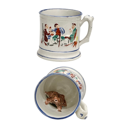 603 - A 19th Century Victorian Staffordshire Pottery frog tankard. 15x12x12cm.