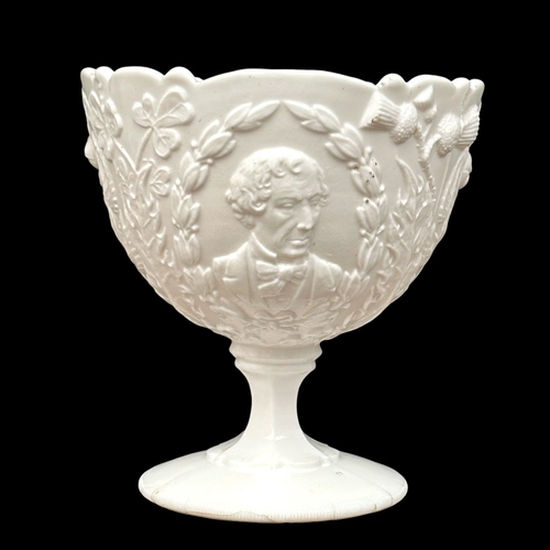 359 - Henry Greener & Co. A 19th Century milk glass compote. The Earl Beaconsfield (Disraeli) The Hero of ... 