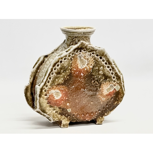 391 - A signed Mid 20th Century Japanese Shigaraki glazed bottle style vase. 23x8x24cm.