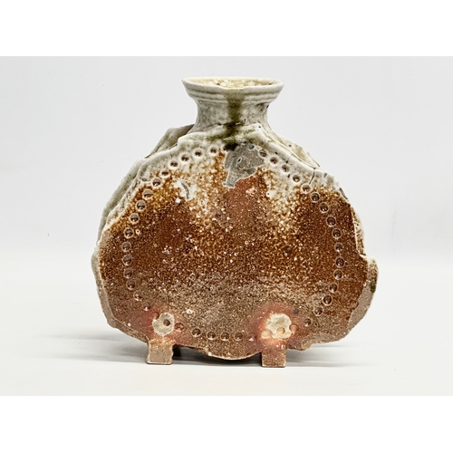 391 - A signed Mid 20th Century Japanese Shigaraki glazed bottle style vase. 23x8x24cm.