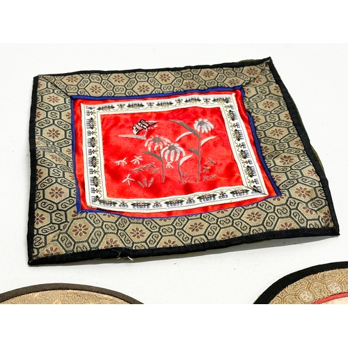 914 - 3 vintage Chinese silks. 17cm. 14cm.