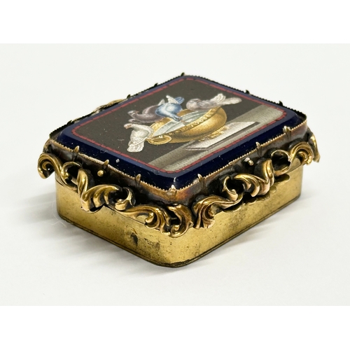 5 - A 19th Century Mosiac and rolled gold patch box/pill box. 5x4.5cm