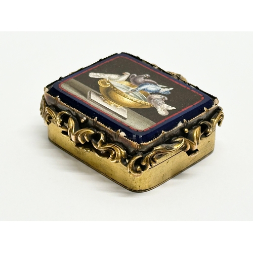 5 - A 19th Century Mosiac and rolled gold patch box/pill box. 5x4.5cm