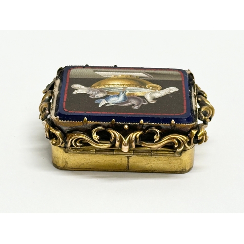 5 - A 19th Century Mosiac and rolled gold patch box/pill box. 5x4.5cm