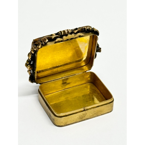 5 - A 19th Century Mosiac and rolled gold patch box/pill box. 5x4.5cm