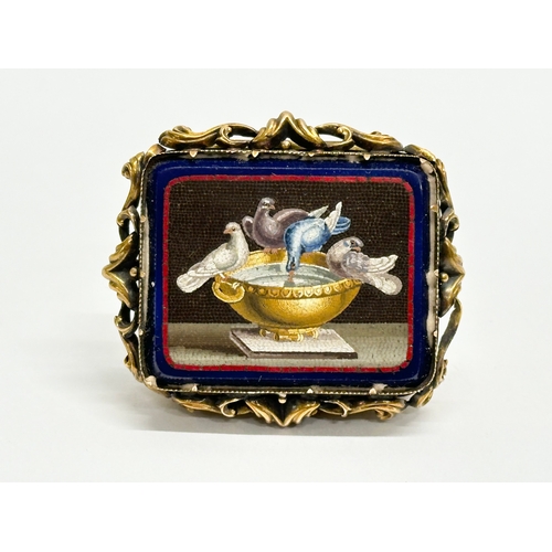 5 - A 19th Century Mosiac and rolled gold patch box/pill box. 5x4.5cm