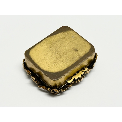 5 - A 19th Century Mosiac and rolled gold patch box/pill box. 5x4.5cm