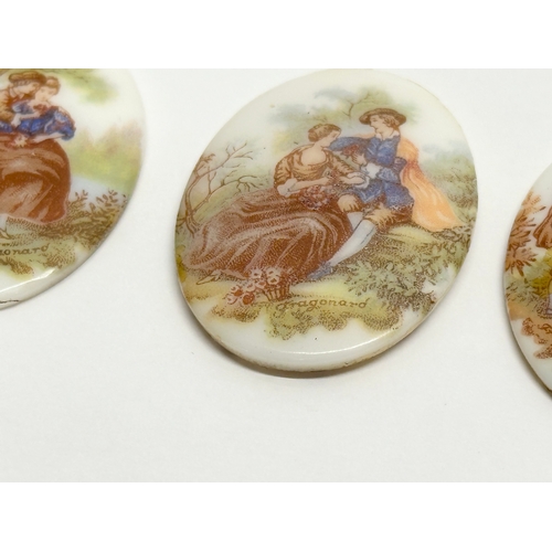 237 - Fragonard. 7 French porcelain brooch panels. All signed Fragonard. 3x4cm