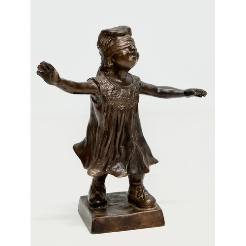 241 - Giuseppe Renda (1859-1939) a 19th Century bronze blindfolded girl figurine. By Giuseppe Renda, Itali... 