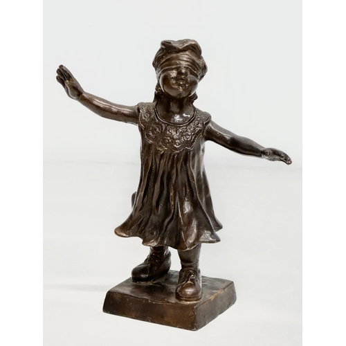 241 - Giuseppe Renda (1859-1939) a 19th Century bronze blindfolded girl figurine. By Giuseppe Renda, Itali... 