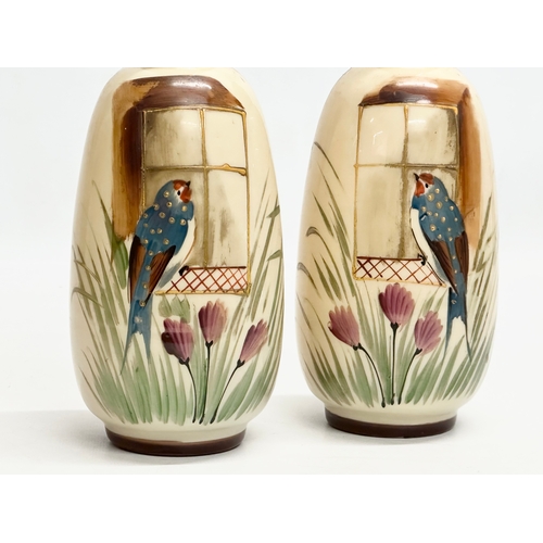 615 - A pair of Late 19th Century hand painted opaline glass vases. 22cm