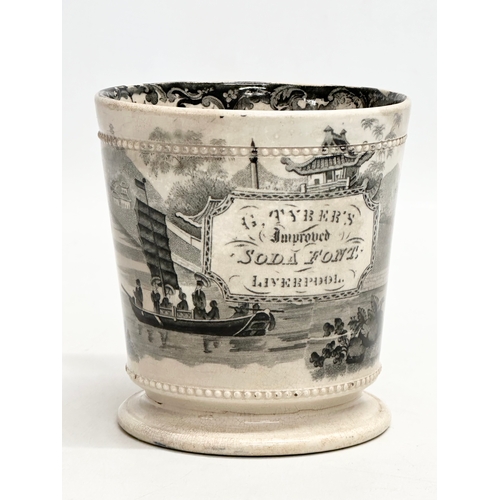 243 - An Early 19th Century pearlware shaving mug. G. Tyrer's, Improved Soda Font, Liverpool. Semi China. ... 