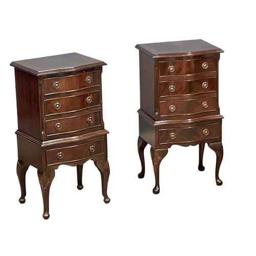 371 - A pair of Georgian style inlaid mahogany serpentine front side chests of drawers on Queen Anne legs.... 