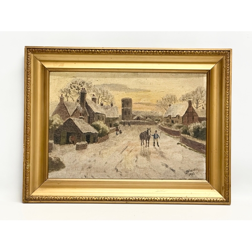 375 - An Early 20th Century oil on board. Signed W. McNeely. Dated 1923. 42x28cm. Frame 54x41cm.