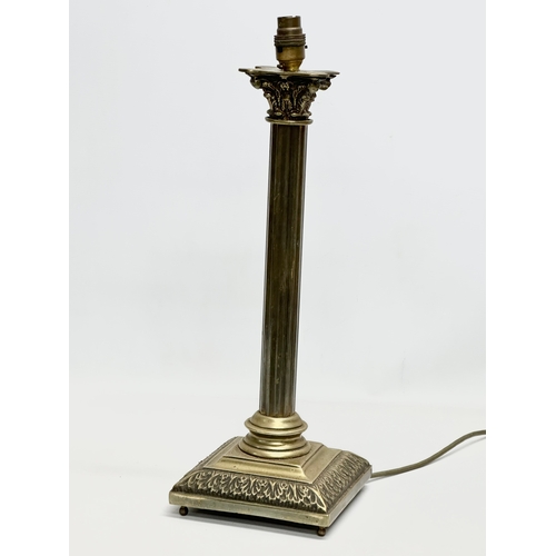 675 - A large Mid 20th Century brass table lamp with Corinthian style column. 17x17x52cm.