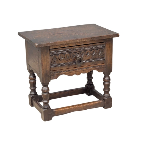 961 - An Early 20th Century oak joint stool with drawer in the 17th Century style. 50x32x46cm(7)