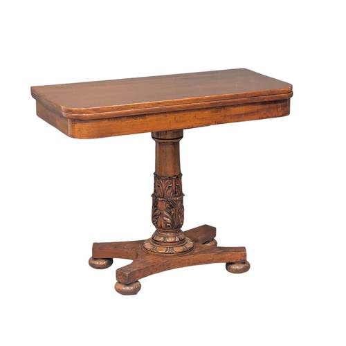 419 - A William IV mahogany tea table with carved acanthus leaf decoration on column. Circa 1830. 92x45.5x... 